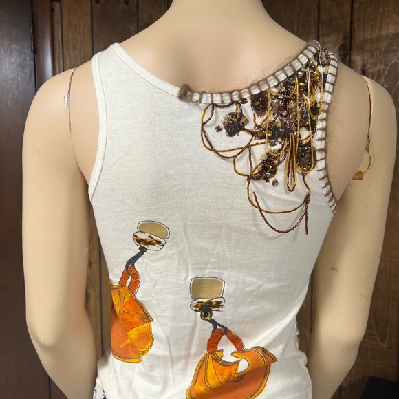 Christian Dior sleeveless embellished white cotton t shirt , s.6, good - Picture 7 of 9